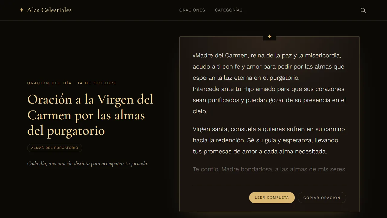 Sección Oración del día con la fecha y la oración en un recuadro
