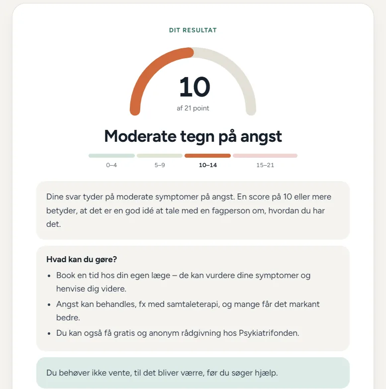 Resultado del test de ansiedad con medidor de 10 sobre 21 puntos